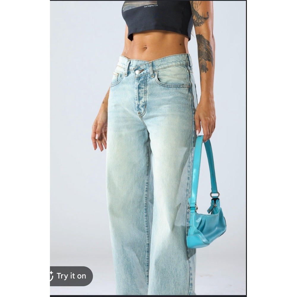 Revice Denim Oversized Jean Seattle‎ Blue Crossover Fly Wide Leg Jeans Size 24